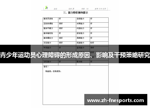 青少年运动员心理障碍的形成原因、影响及干预策略研究